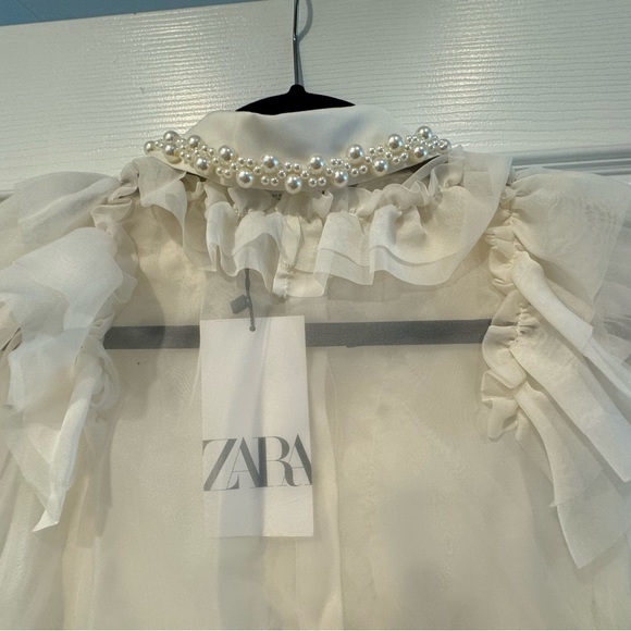 Zara romantic organza blouse, white size XS (NWT) - Picture 7 of 10